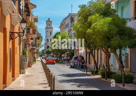 View of Palacio Consistorial de Santo Domingo, Town Hall and street, Santo Domingo, Dominican Republic, West Indies, Caribbean, Central America Stock Photo