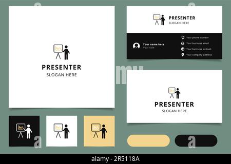 Presenter logo design with editable slogan. Branding book and business card template. Stock Vector