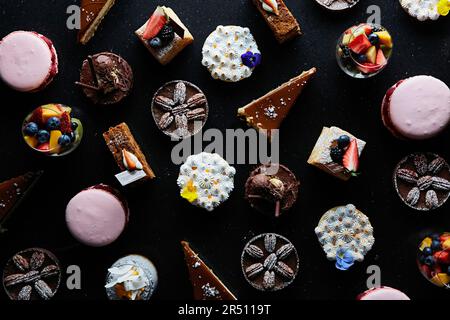 Assorted Japanese gourmet desserts on a black background Stock Photo