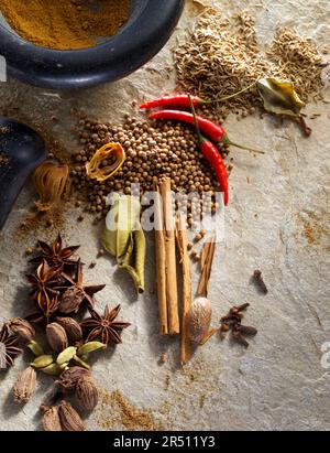 Still life with spices for curry Stock Photo