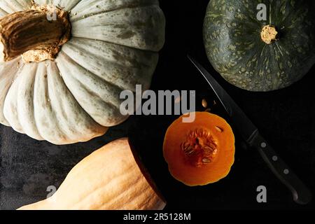 Three different pumpkins Stock Photo