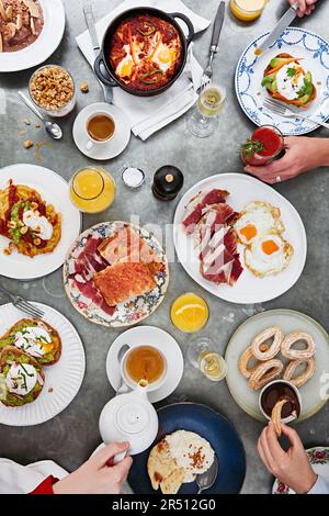 Richly set breakfast table Stock Photo