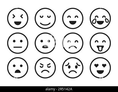 A set of smiley icon illustrations, featuring a variety of facial expressions and emotions. These smiley icons are perfect for adding a touch of fun a Stock Vector