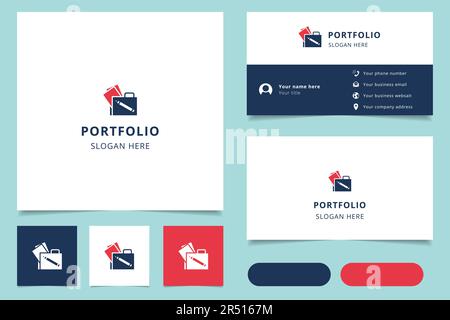 Portfolio logo design with editable slogan. Branding book and business card template. Stock Vector