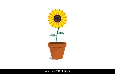 sunflower in a flower pot isolated on white background Stock Vector