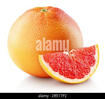 Ripe grapefruit citrus fruit with slice isolated on white background with clipping path. Full depth of field. Stock Photo
