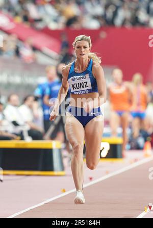 Annie Kunz in the triple jump in the heptathlon at the Doha 2019 World Athletics Championships. Stock Photo