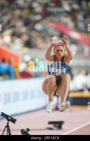 Annie Kunz in the triple jump in the heptathlon at the Doha 2019 World Athletics Championships. Stock Photo