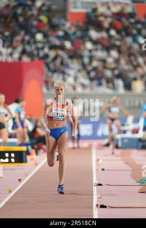 Anouk Vetter in the triple jump in the heptathlon at the Doha 2019 World Athletics Championships. Stock Photo