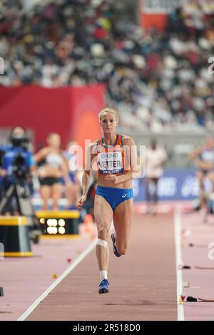 Anouk Vetter in the triple jump in the heptathlon at the Doha 2019 World Athletics Championships. Stock Photo