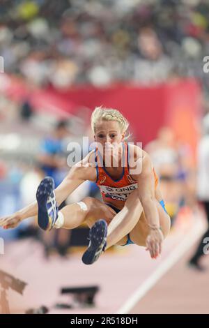 Anouk Vetter in the triple jump in the heptathlon at the Doha 2019 World Athletics Championships. Stock Photo