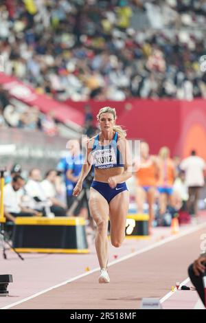 Annie Kunz in the triple jump in the heptathlon at the Doha 2019 World Athletics Championships. Stock Photo