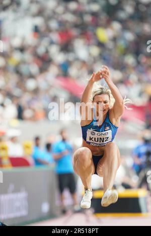 Annie Kunz in the triple jump in the heptathlon at the Doha 2019 World Athletics Championships. Stock Photo