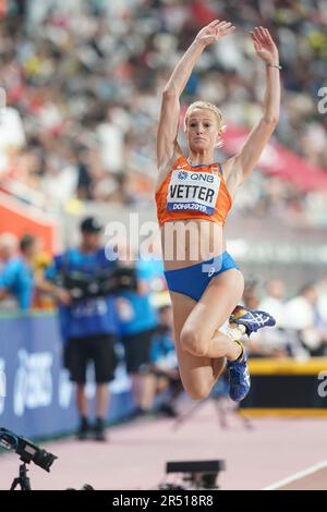 Anouk Vetter in the triple jump in the heptathlon at the Doha 2019 World Athletics Championships. Stock Photo