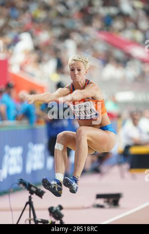 Anouk Vetter in the triple jump in the heptathlon at the Doha 2019 World Athletics Championships. Stock Photo