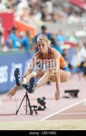 Anouk Vetter in the triple jump in the heptathlon at the Doha 2019 World Athletics Championships. Stock Photo