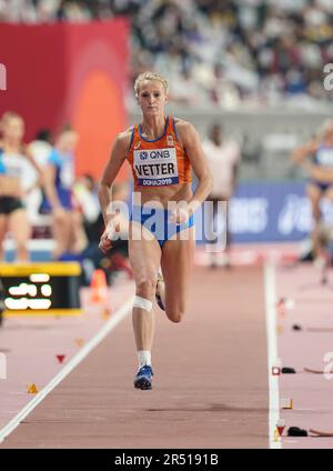 Anouk Vetter in the triple jump in the heptathlon at the Doha 2019 World Athletics Championships. Stock Photo