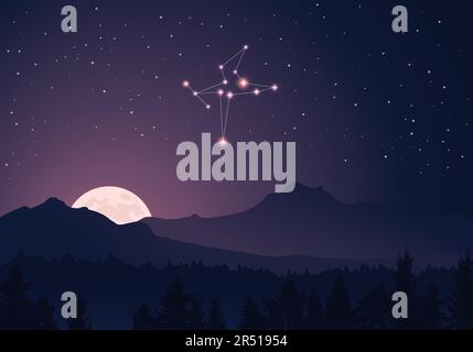 Constellation Columba in dark purple, starry sky Stock Vector