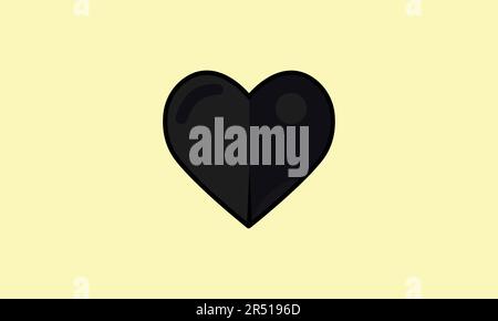 Black Heart Isolated on light yellowish background Stock Vector