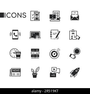 Goal setting and startup - set of line design style icons Stock Vector