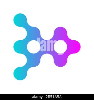 Cyan magenta Meta ball shape. Futuristic logo design template. Connection union concept. Liquid joined dots. Biotechnology science research. Vector Stock Vector
