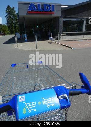 St. Vith, Belgium. 28th May, 2023. Logo, lettering of ALDI North on a store Credit: Horst Galuschka/dpa/Alamy Live News Stock Photo