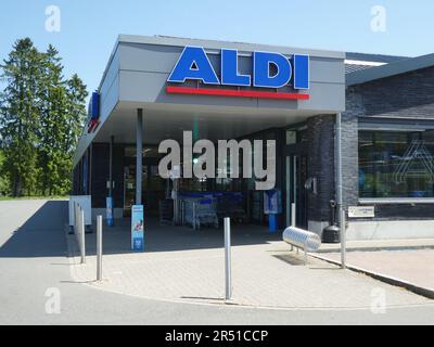 St. Vith, Belgium. 28th May, 2023. Logo, lettering of ALDI North on a store Credit: Horst Galuschka/dpa/Alamy Live News Stock Photo