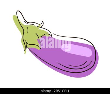 Eggplant line drawing. Flat illustration of Corn vector isolated on white background. Stock Vector