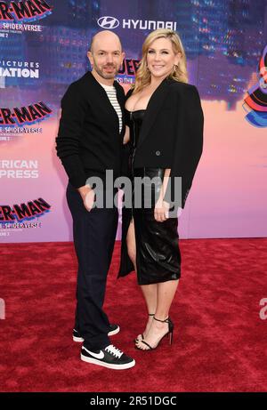 LOS ANGELES, CA - MAY 30: Paul Scheer, June Diane Raphael attends the world premiere of 'Spider-Man: Across The Spider-Verse' at Regency Village Theat Stock Photo