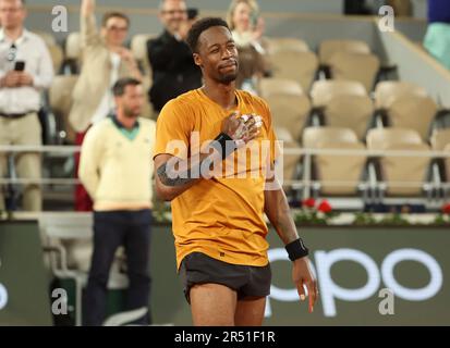 Paris, France. 31st May, 2023. Gael Monfils of France celebrates winning his first round match against Sebastian Baez of Argentina during day 3 of the 2023 French Open, Roland-Garros 2023, second Grand Slam tennis tournament of the year, on May 30, 2023 at Stade Roland-Garros in Paris, France - Photo Jean Catuffe/DPPI Credit: DPPI Media/Alamy Live News Stock Photo