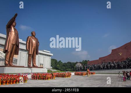 national celebration at The Mansu Hill Grand Monument in pyongyang, north korea Stock Photo