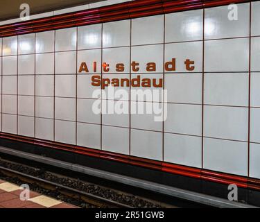 U Altstadt Spandau Underground U-Bahn railway station serves the U7 line In Alt-Spandau, Berlin, Germany. Decorative station Stock Photo