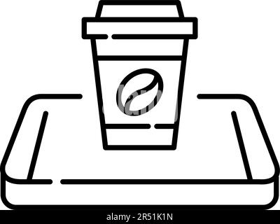 Food delivery. Order coffee online in mobile app. Takeaway cup on smartphone. Pixel perfect, editable stroke icon Stock Vector