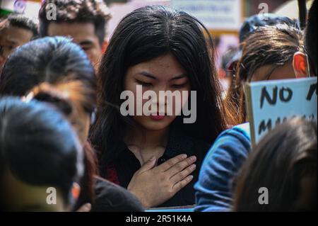 New Delhi, Delhi, India. 31st May, 2023. A Member of the Kuki tribe mourns in a protest against the killings of tribals in the North Eastern state of Manipur, in New Delhi, India on May 31, 2023. Kukis and Meiteis groups of the India's north eastern state of Manipur have been on clashes since May 3 over demands of economic benefits and reservation status. (Credit Image: © Kabir Jhangiani/ZUMA Press Wire) EDITORIAL USAGE ONLY! Not for Commercial USAGE! Stock Photo