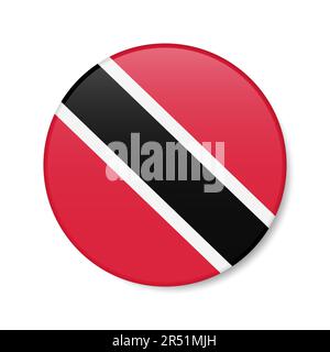 Trinidad and Tobago circle button icon. Republic of Trinidad and Tobago round badge flag with shadow. 3D realistic vector illustration isolated on whi Stock Vector