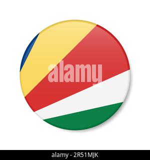 Seychelles circle button icon. Republic of Seychelles round badge flag with shadow. 3D realistic vector illustration isolated on white. Stock Vector