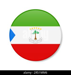 Equatorial Guinea circle button icon. Republic of Equatorial Guinea round badge flag with shadow. 3D realistic vector illustration isolated on white. Stock Vector