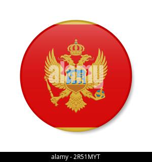 Montenegro circle button icon. Montenegrin round badge flag with shadow. 3D realistic vector illustration isolated on white. Stock Vector