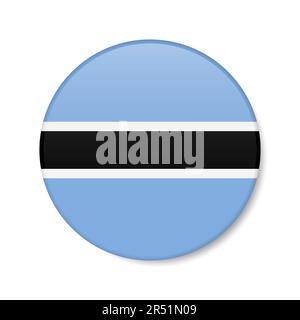 Botswana circle button icon. Republic of Botswana round badge flag with shadow. 3D realistic vector illustration isolated on white. Stock Vector