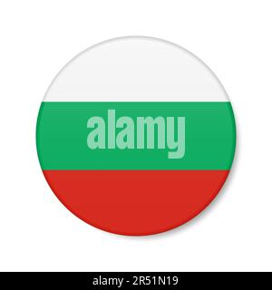 Bulgaria circle button icon. Bulgarian round badge flag with shadow. 3D realistic vector illustration isolated on white. Stock Vector