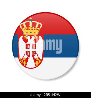 Serbia circle button icon. Serbian round badge flag with shadow. 3D realistic vector illustration isolated on white. Stock Vector