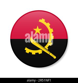 Angola circle button icon. Angolan round badge flag with shadow. 3D realistic vector illustration isolated on white. Stock Vector
