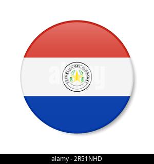 Paraguay circle button icon. Paraguayan round badge flag with shadow. 3D realistic vector illustration isolated on white. Stock Vector