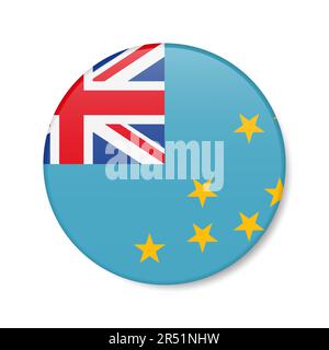 Tuvalu circle button icon. Ellice Islands round badge flag with shadow. 3D realistic vector illustration isolated on white. Stock Vector