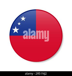 Samoa circle button icon. Samoan round badge flag with shadow. 3D realistic vector illustration isolated on white. Stock Vector