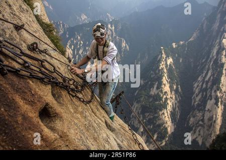 plank trail, the most dangerous hike in the world, sacred mountain of Huashan, China Stock Photo