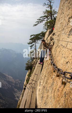 plank trail, the most dangerous hike in the world, sacred mountain of Huashan, China Stock Photo