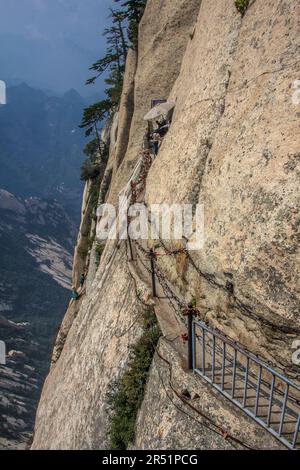 plank trail, the most dangerous hike in the world, sacred mountain of Huashan, China Stock Photo