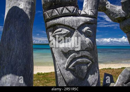 Wooden totems at iles des pins, New Caledonia Stock Photo