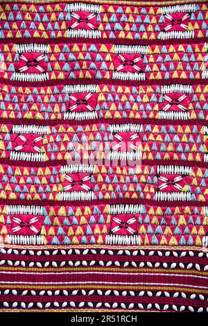 Closeup ancient Karen woven cloth in thailand. Stock Photo